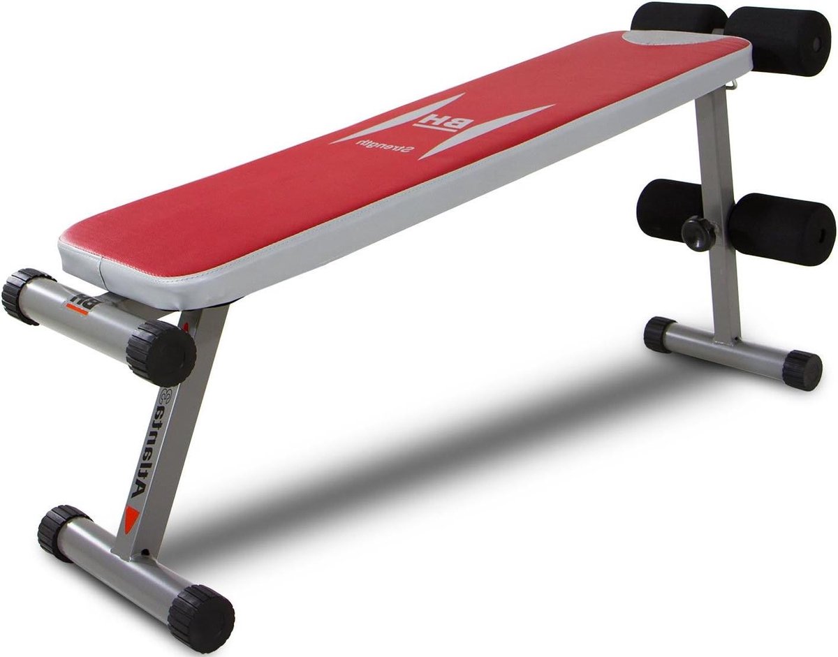 Trainingsbank - Fitness bank - Buikspieroefeningen thuis - Inklapbaar ontwerp - 131 x 31 x 60 cm - Zilver-rood