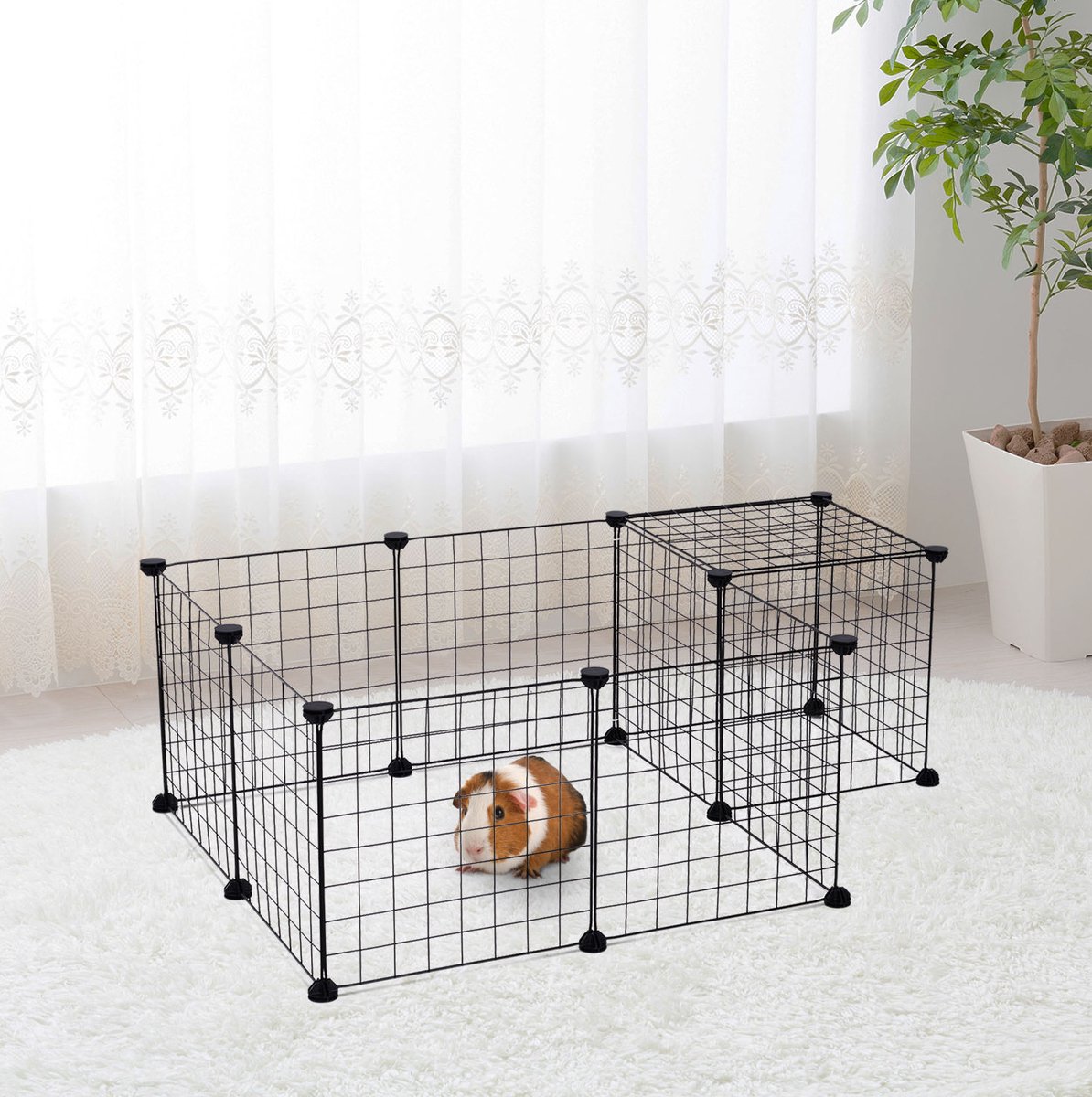 Wishdor - Freilaufgehege voor kleine dieren - Modulair metalen gaaspaneel - Flexibel gebruik - Voor binnen - Metaal en kunststof - Zwart - 106x73x36 cm