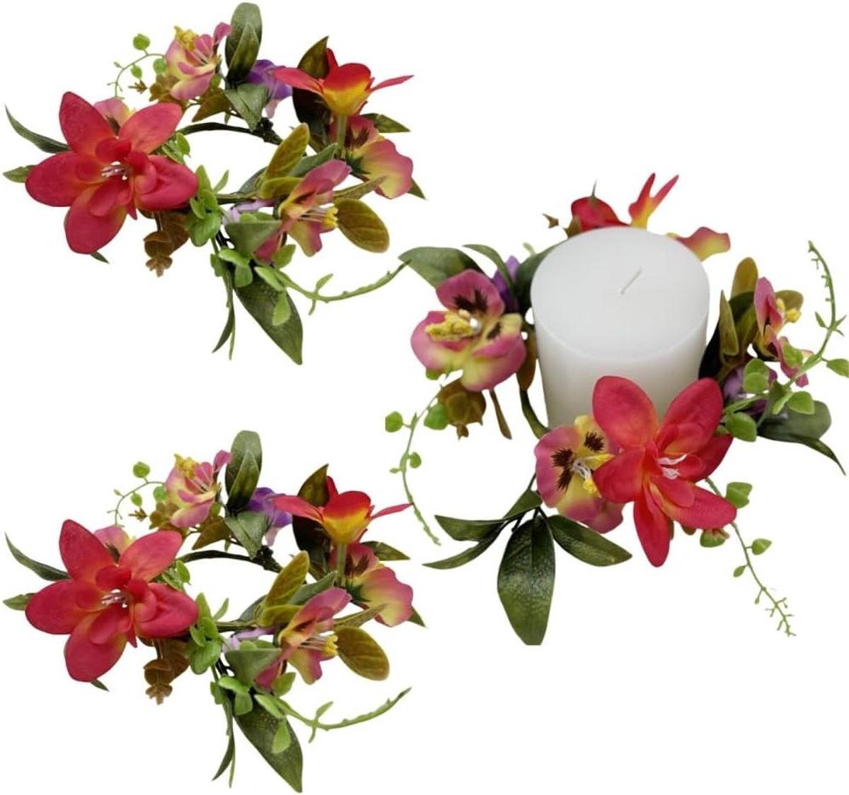 Bloemen Krans - Kaarsen Ring - Tafel Decoratie - Handgemaakt Ontwerp - 25 cm Diameter - Groen