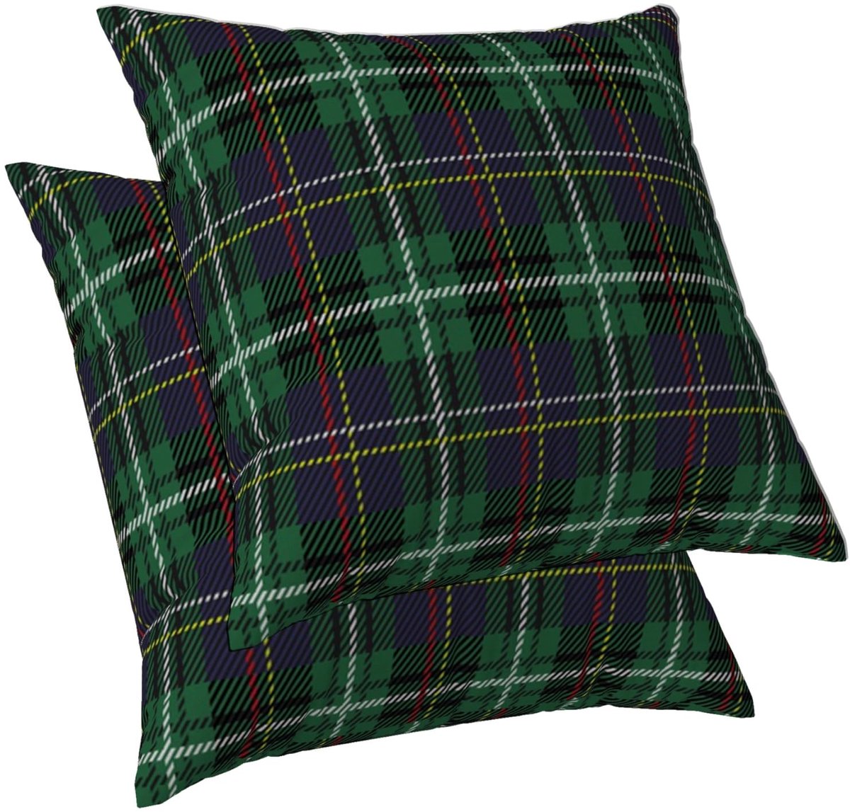 Kussenhoezen, 50 x 50 cm, Schotse motieven, geruit, groen, boerderij, decoratieve bankkussens, landelijke stijl, set van 2