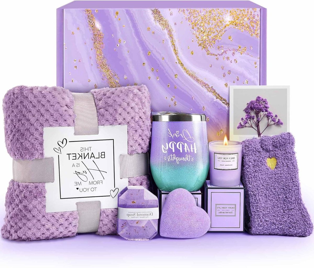 Verzorgingspakket met deken - Geschenkmand vrouwen - Ontspanning en comfort - 8-delige luxe set - 12oz beker - Niet gespecificeerd