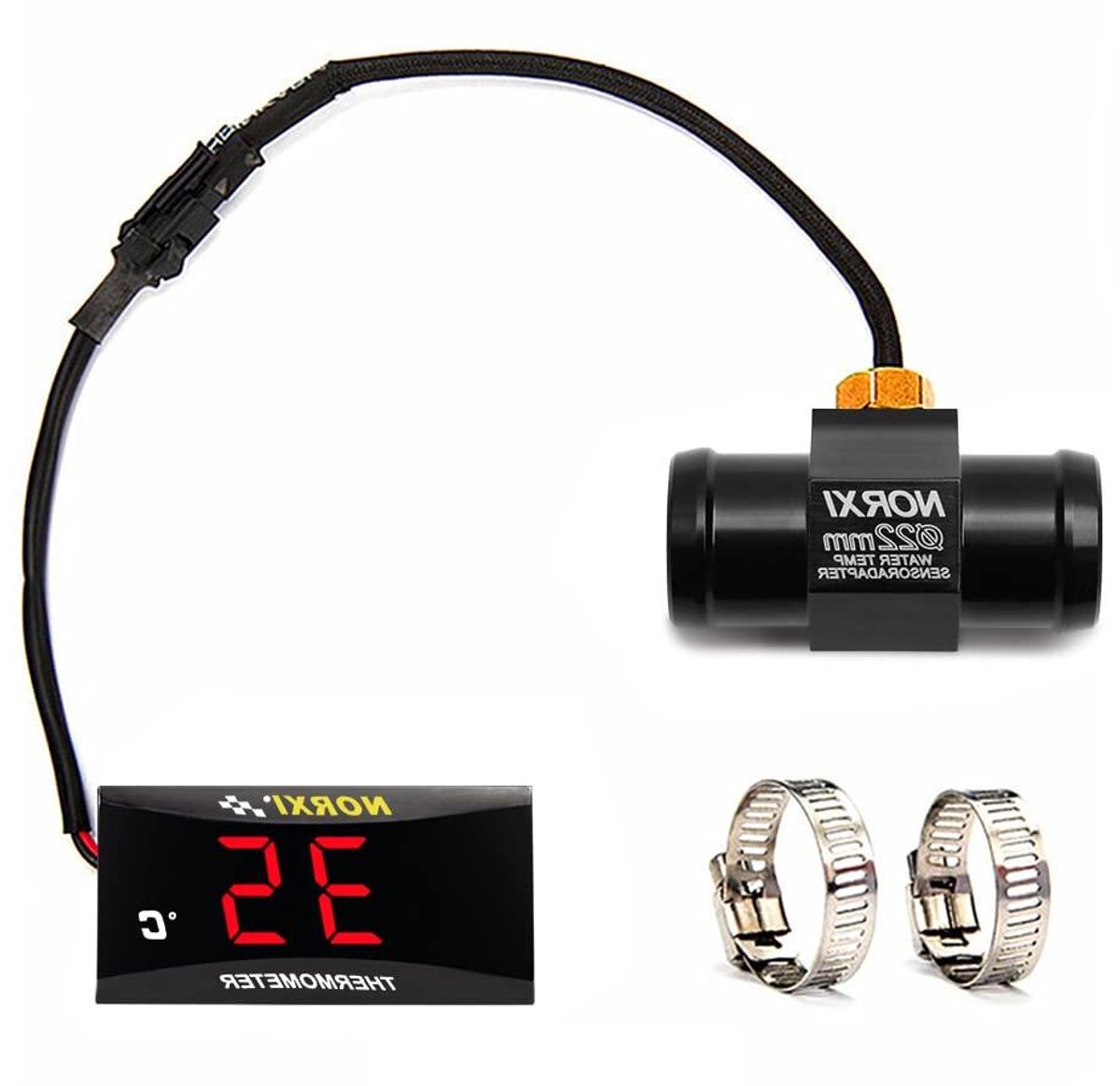 Digitale Motorthermometer - Watertemperatuur Meter - Motor Onderhoud - Hoge Temperatuur Alarm - 22 mm - Rood