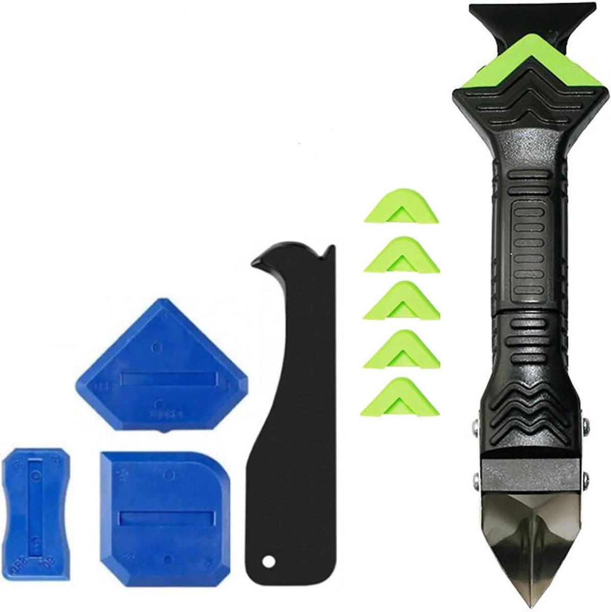 Kitgereedschap Set - Kitverwijderaar Afwerking - Kitranden Glad Maken - Professionele 5-in-1 Kit Tool - 11 Stuks - Groen