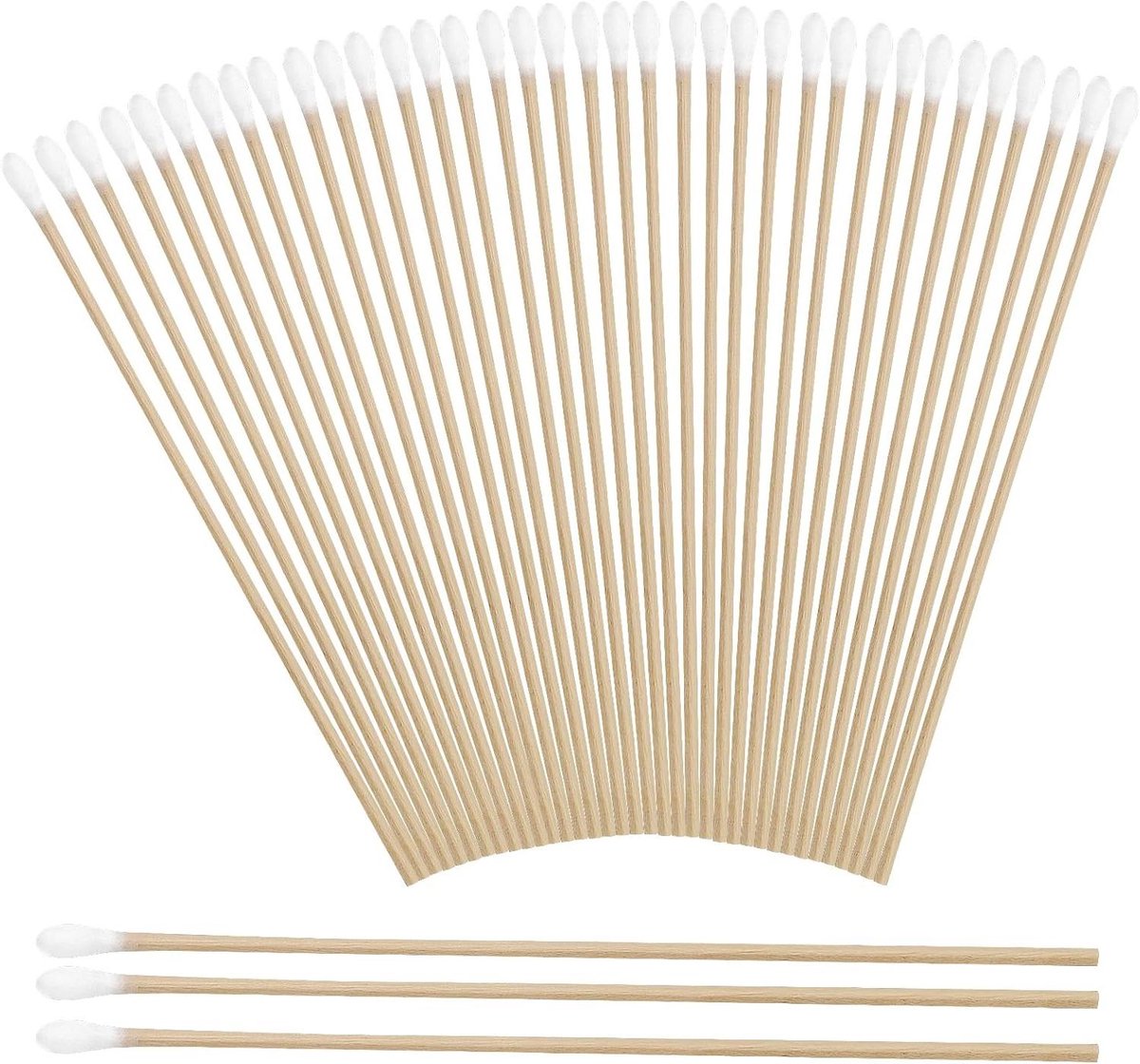 Wattenstaafjes Lange Houten Handgreep - Wattendragers Reinigingsstaafjes - Make-up Aanbrengen - Absorberend Katoen - 15 cm - Houtkleur Wit