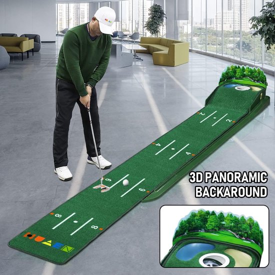 Golf Putting Mat - Oefenmat Golf - Golfvaardigheden Verbeteren - Met Bunker en Waterhindernis - 9 voet lang - Groen van GOLF — afbeelding 2