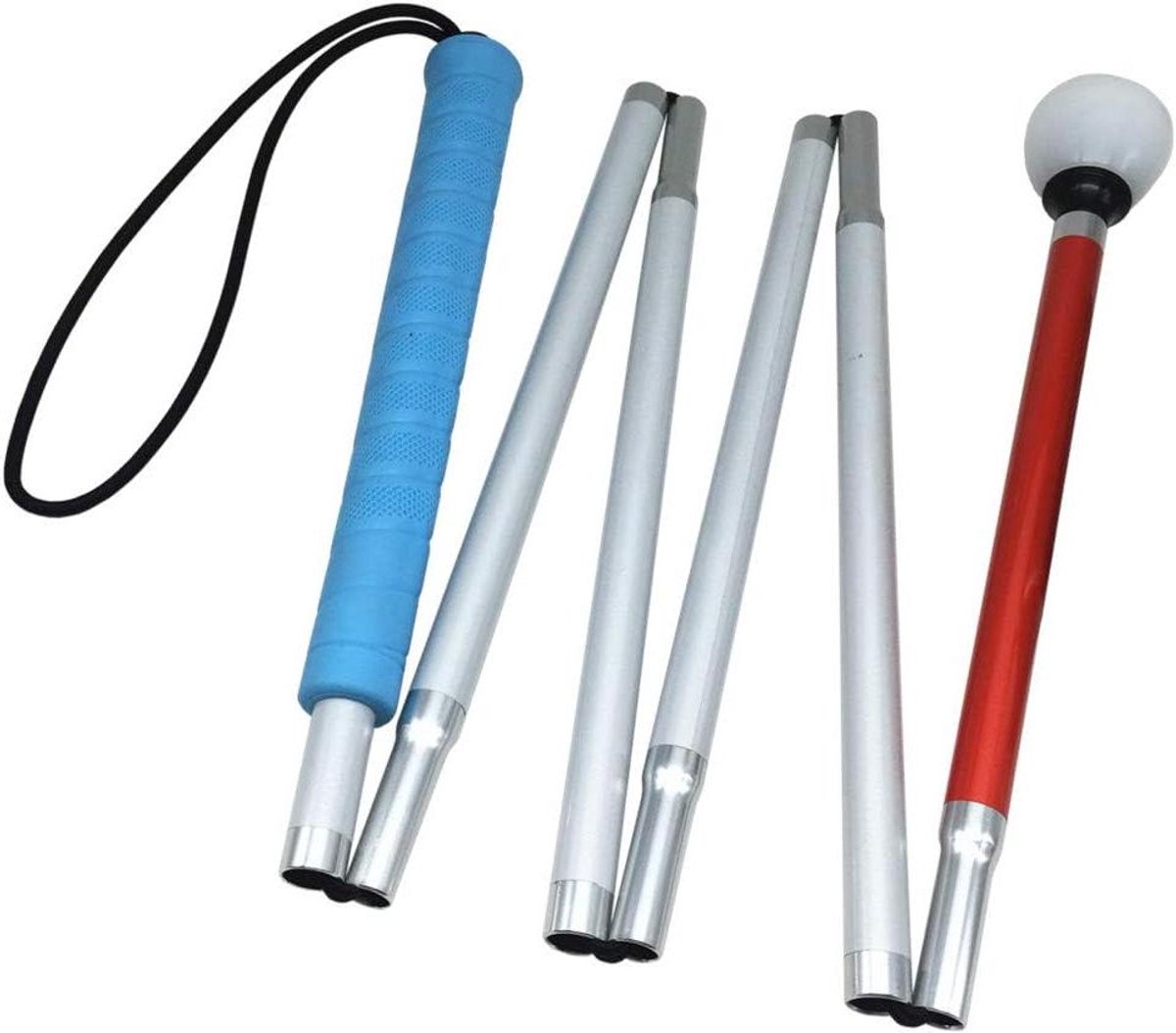 Opvouwbare Blindengeleidestok - Taststok Vouwbaar - Veilig Lopen - Reflecterend Aluminium - 6 Delig - Wit Rood