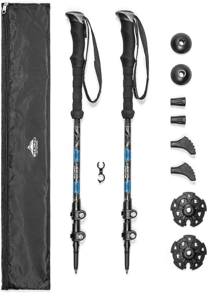 Trekkingstokken - Wandelstokken - Buitenwandelen - Lichtgewicht carbonfiber - Verstelbaar 58-135 cm - Blauw