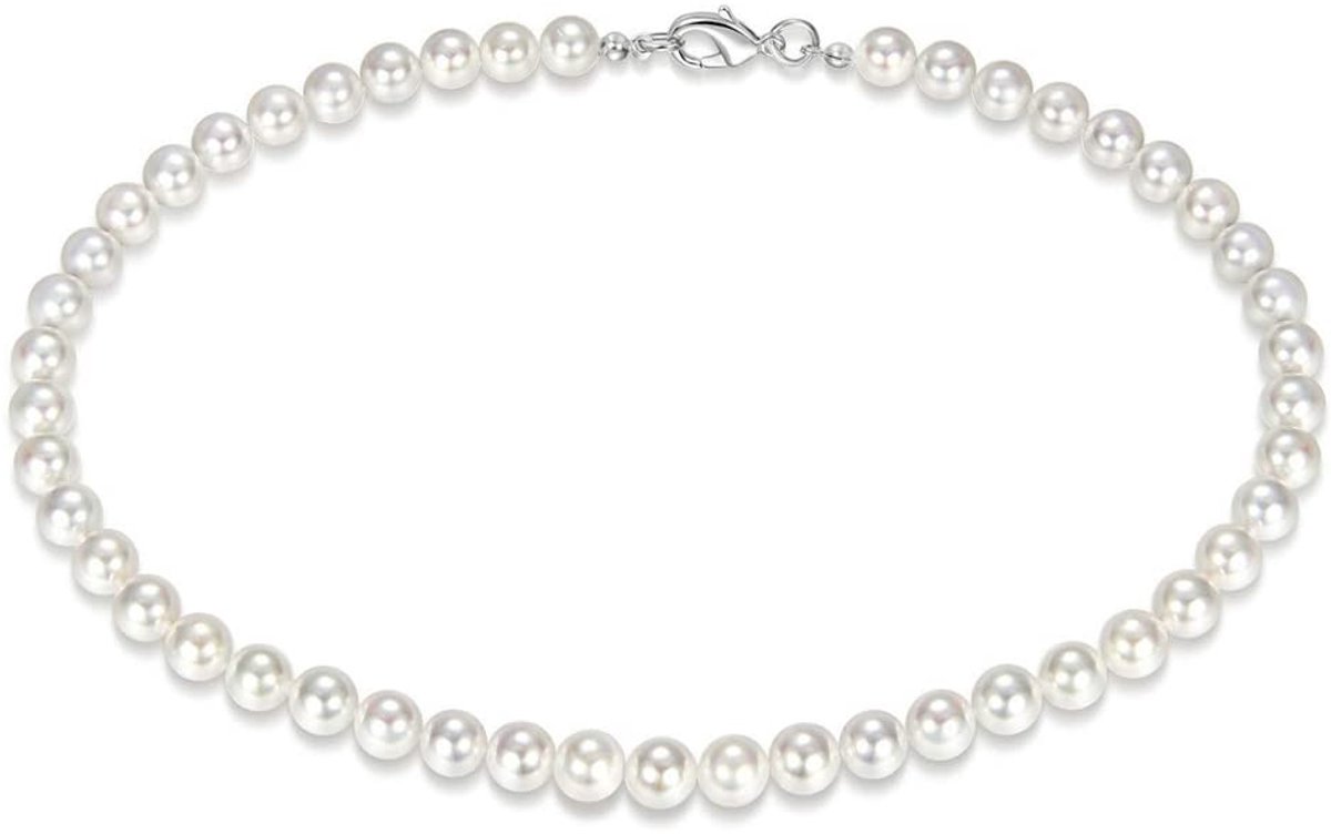 Parelketting, gesimuleerde parelketting, ronde halsketting, witte schelp, parels, chokerhalsketting, vintage festivalparels, sieraden voor heren en meisjes