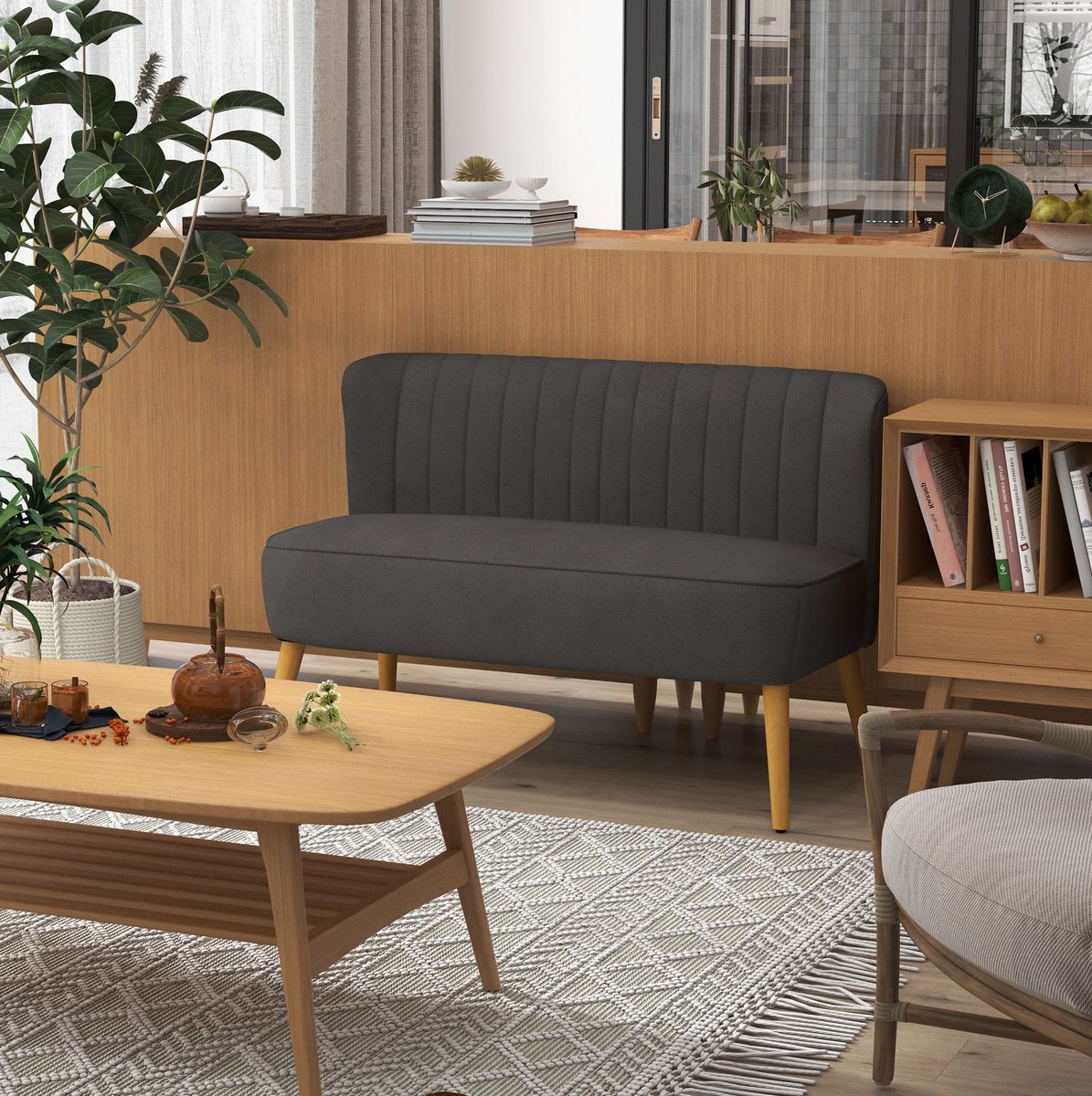 HAUSS SPOLE Zitbank - 2-Zits Sofa - Compact Comfort Met Dikke Vulling En Houten Poten - Voor Woonkamer En Appartement - Donkergrijs