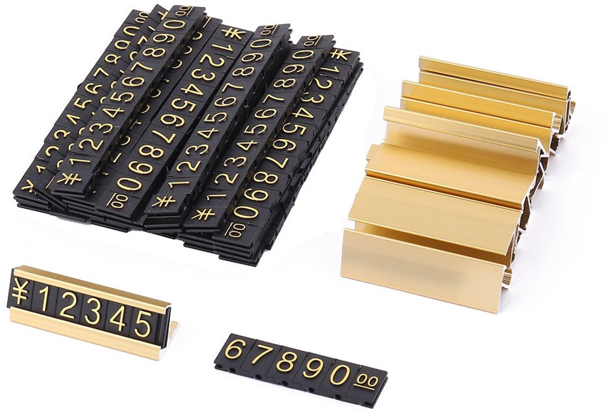 Sourcingmap 16 Sets Prijs Display Counter Stand met Metalen Base, Verstelbare Prijskaartje Stand voor Sieraden Retail Shop, Gouden