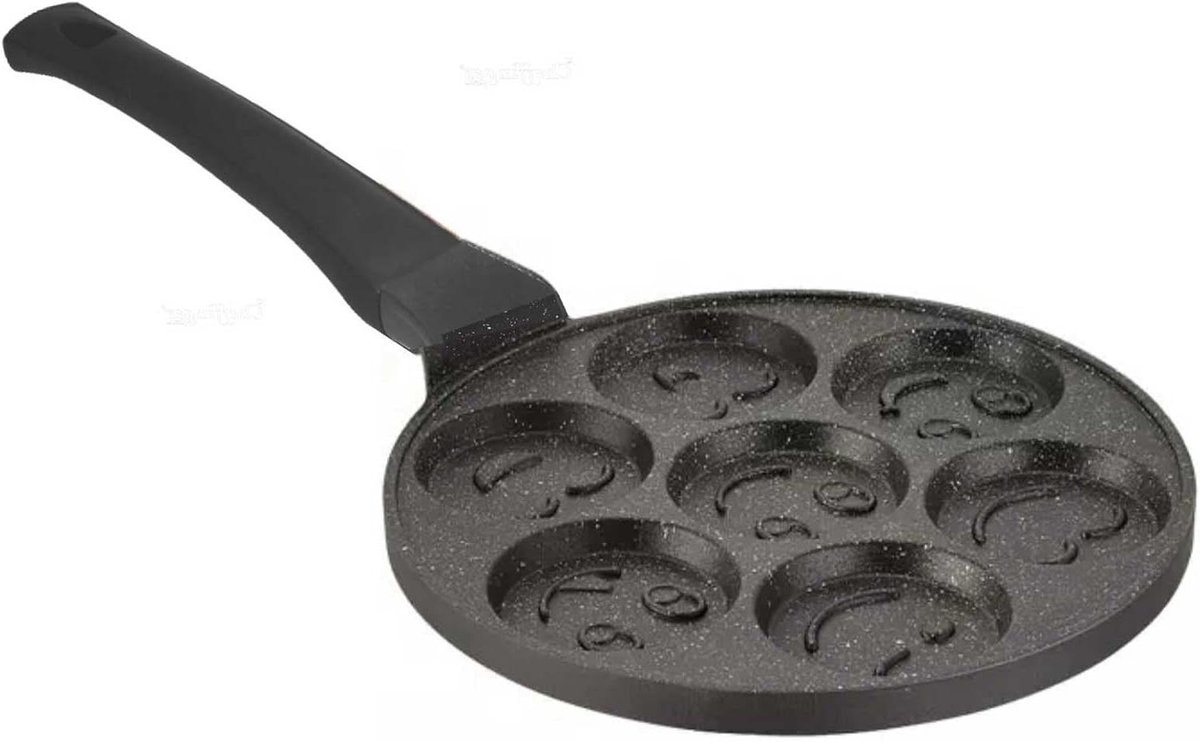 Pannenkoekenpan met 7 gaten - Smiley Koekenpan - Ontbijt Maken - Antiaanbaklaag - Ø26 cm - Zwart