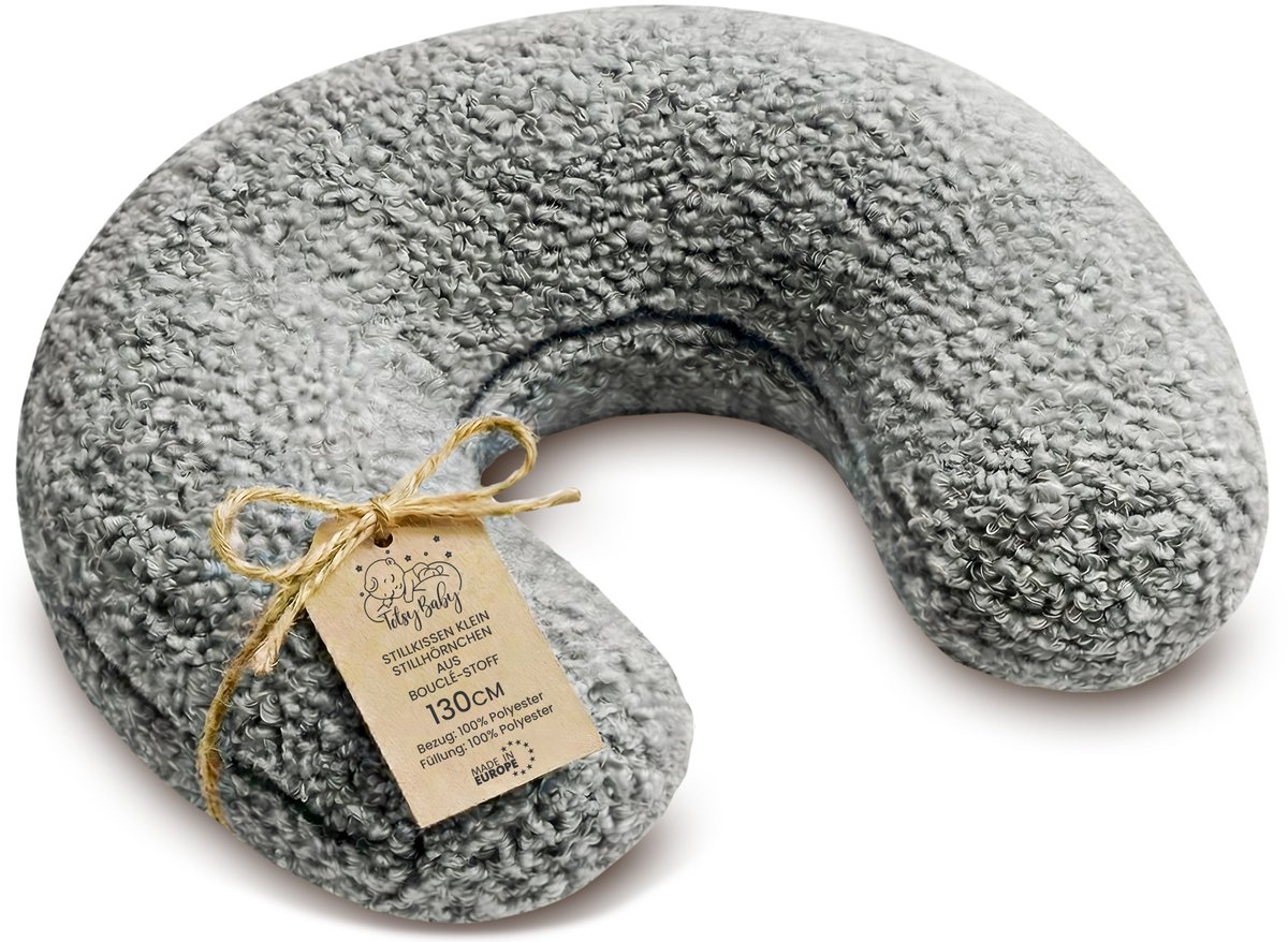 Voedingskussen baby 130 cm C-vorm borstvoedingskussen Nursing Pillow – afneembare Bouclé hoes ergonomisch wasbaar pasgeboren zacht ademend – OEKO-TEX gecertificeerd Lichtgrijs
