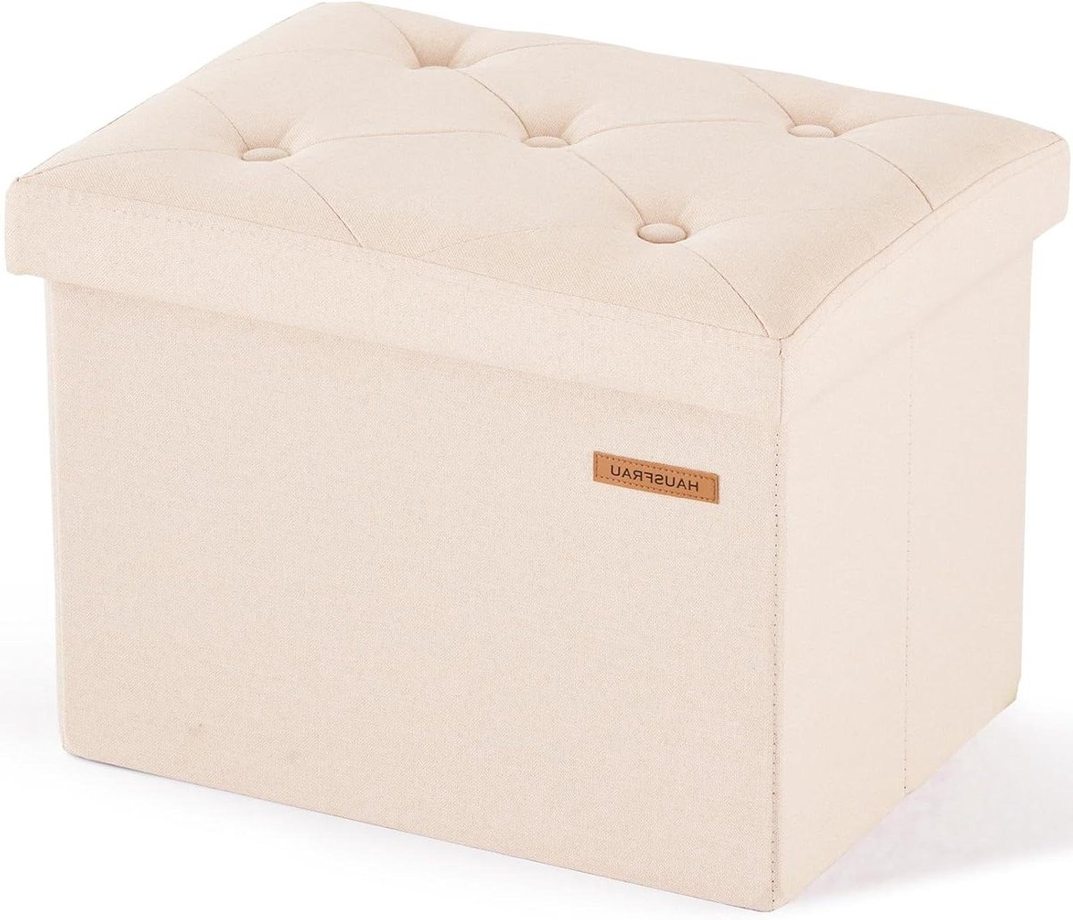 Zitkruk met Opbergruimte - Opberg Poef - Extra Zitmogelijkheid - Inklapbaar Ontwerp - 40 Liter Opslag - Beige Linnen