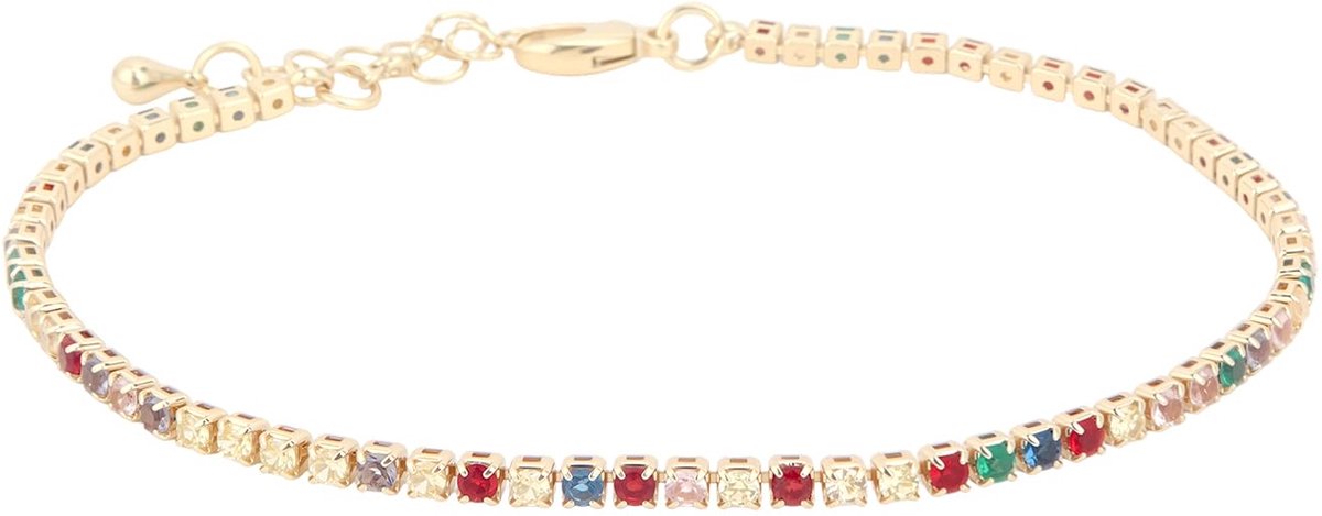 Armband voor dames, gouden armband met rechte ketting, luxe handketting met vierkante zirkoniastenen, verstelbaar sieraad