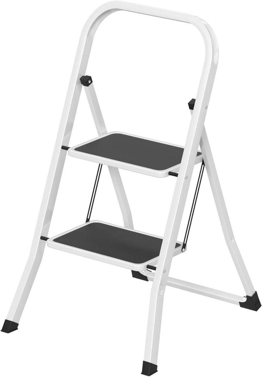 Trapladder met treden - Vouwladder opstap - Huishoudelijk werk - Antislip brede pedalen - 150 kg belastbaar - Zwart