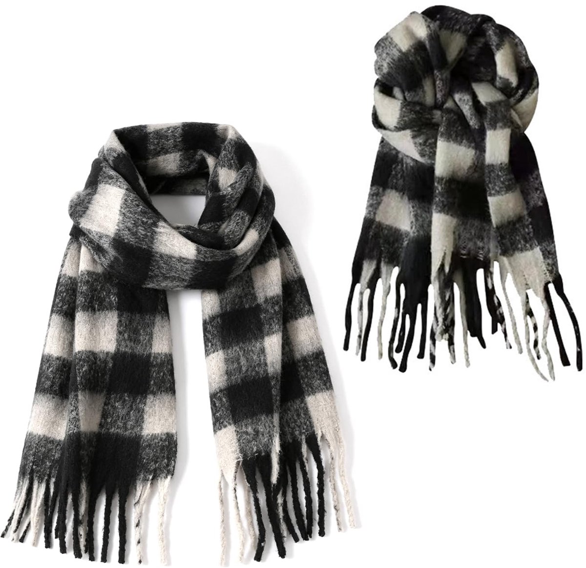 2 Geruite Verdikte Sjaals, Zacht En Huidvriendelijk Om Warm Te Houden, Oversized Sjaal-Stijl Wrap, Voor Woon-Werkverkeer Van De Straat In De Herfst En Winter, Mode-Accessoires.