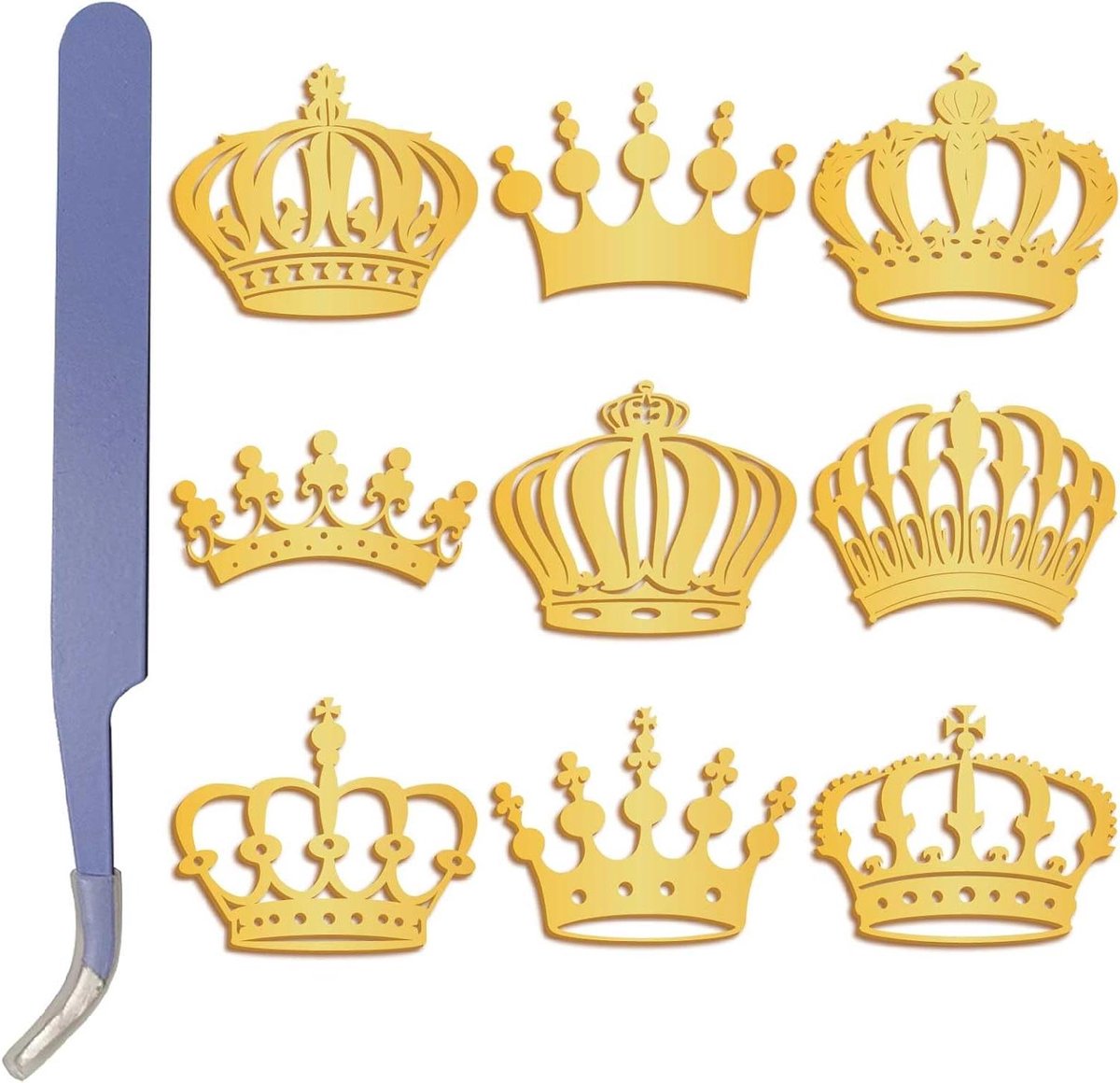 Kroon Stickers - Metaal Decoratie - Hobby Knutselen - Waterproof Metaal - 9 Stuks - Goud