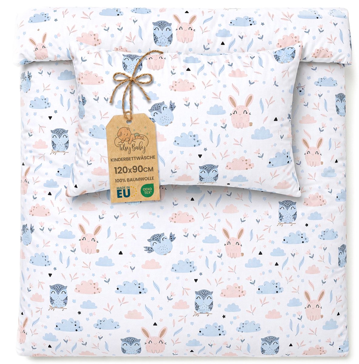 Dekbedovertrek voor ledikant baby 90x120 cm - Katoen dekbedhoes voor kind bed Set Dekbedzak 90 x 120 cm En Kussensloop 60 x 40 cm Oeko-Tex