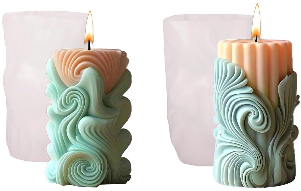 kaarsenvormen om te gieten, set van 2 kaarsvormen van siliconen, cilindrische siliconenvorm voor kaarsen, 3D handgemaakte siliconen kaarsenvormen, voor DIY geurkaarsen, kerstdecoratie