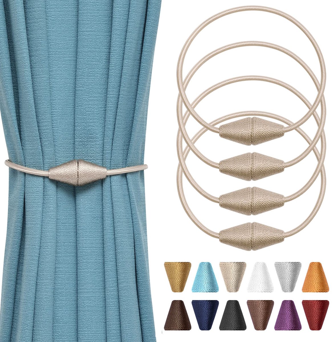 Gordijn Tiebacks Handgemaakte Weave Touw Gordijn Holdbacks Handige Decoratieve Kegel Gordijn Drape Tie Ruggen voor Thuis & Kantoor Venster Drapery (Beige)