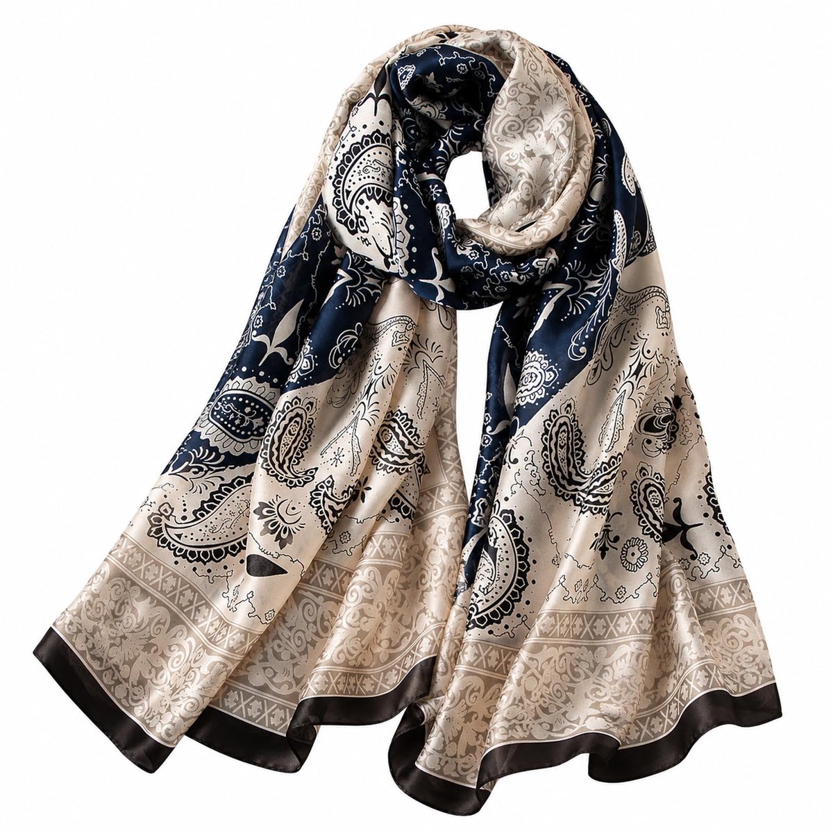 prinfantasy Zijdedoek voor dames, halsdoek, zijde, grote zijden doek, sjaal voor haar, hoofddoek, stippen, sjaals, zachte satijnen sjaal, zijde, halsdoek voor vrouwen, M180059