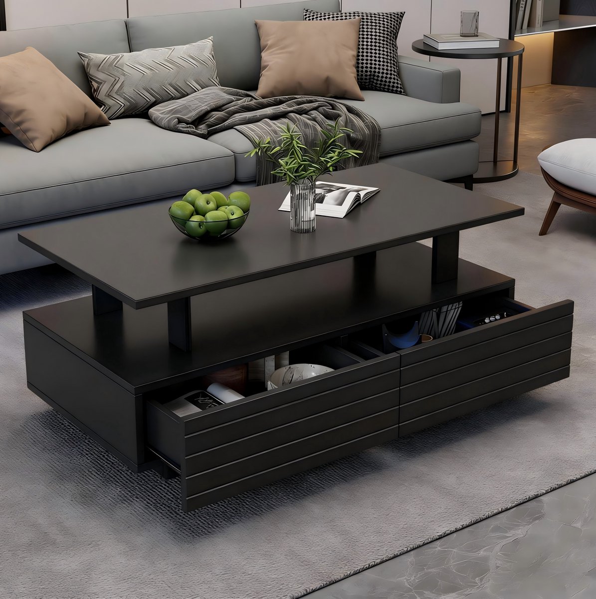 HAUSS SPOLE Salontafel - Met Ledverlichting En 2 Lades - Voor Woonkamer En Kantoor - Acryl - 100 x 50 x 42 cm - Zwart