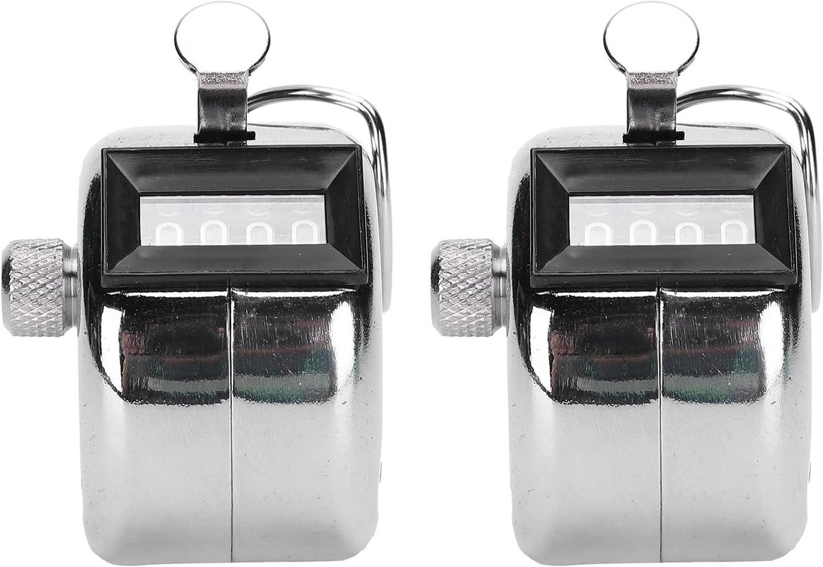 Metalen Handtellers - Mechanische Teller - Inventaris Tellen - 4-cijferige Weergave - 2 Stuks - Zilver