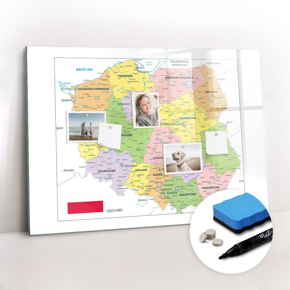 Tulup Whitebord - Geografische kaart van Polen - 100 x 70 cm - Veelkleurig Memo Bord - Gratis 5 Sterke Magneten + Whiteboard Marker & Wisser - Moderne Wanddecoratie - Magnetisch Bord - Organiseer Je Bureau