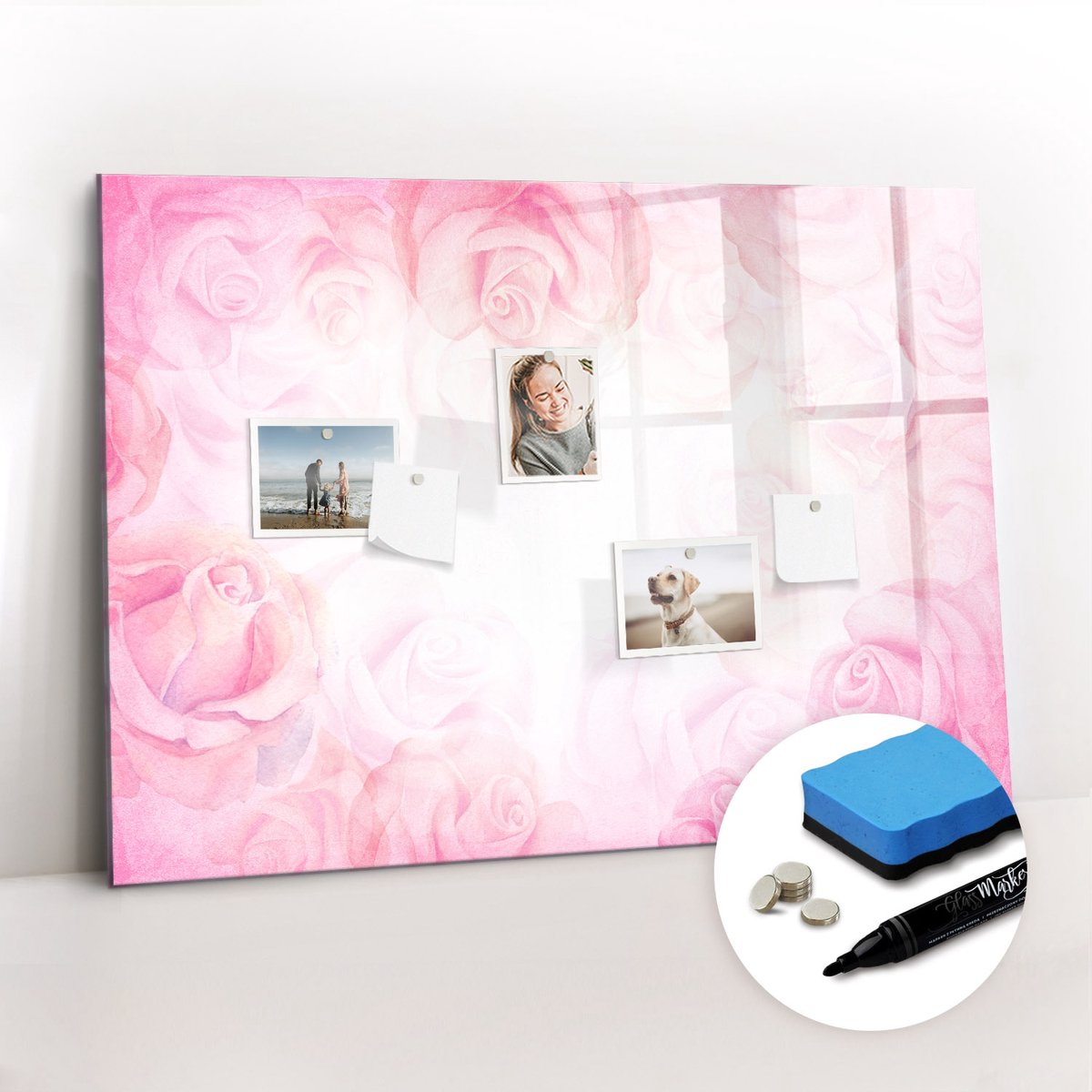 Tulup Whitebord - Abstracte rozen - 100 x 70 cm - Roze Magnetic Board - Gratis 5 Sterke Magneten + Whiteboard Marker & Wisser - Minimalistisch Prikbord - Magnetisch Memobord - Organiseer Je Bureau