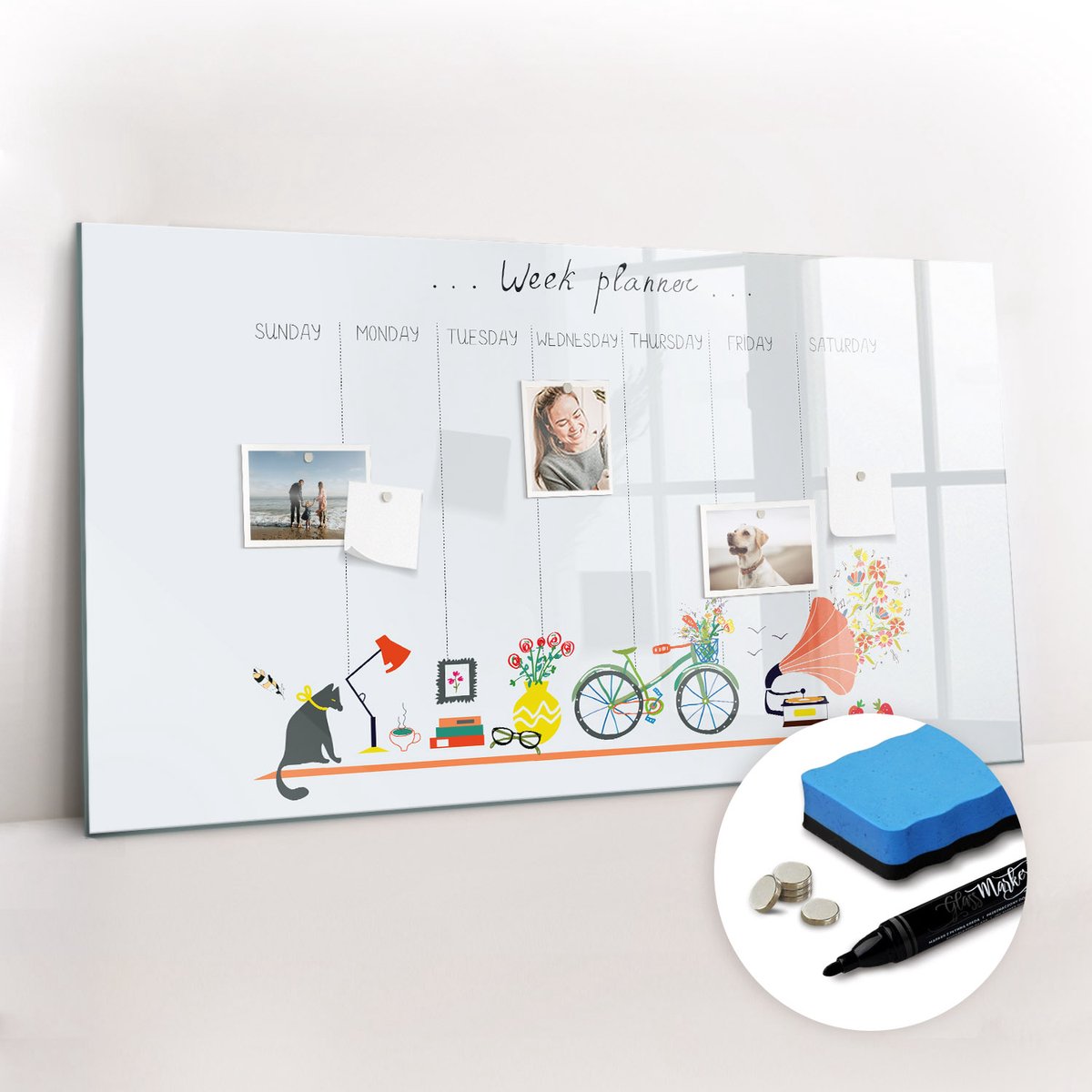 Tulup Whitebord - Weekplanner voor op kantoor - 120 x 60 cm - Veelkleurig Magneetbord Keuken - Gratis 5 Sterke Magneten + Whiteboard Marker & Wisser - Design Memobord - Magnet Board - Productiviteit Tools
