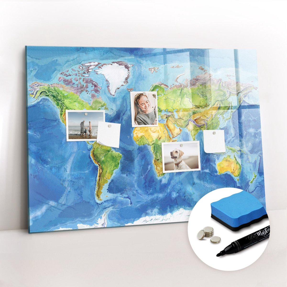 Tulup Whitebord - Minimalistische wereldkaart - 100 x 70 cm - Veelkleurig Magnetisch Bord Kind - Gratis 5 Sterke Magneten + Whiteboard Marker & Wisser - Decoratief Magnetisch Bord - Magnetisch Bord - Productiviteit Tools