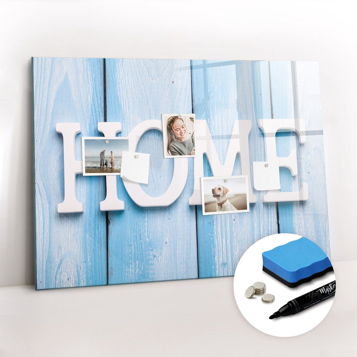 Tulup Whitebord - Huisnaambord voor het gezin - 100 x 70 cm - Blauw Magneetbord Muur - Inclusief Gratis Magneten & Marker & Spons - Design Memobord - Magnet Board - Productiviteit Tools