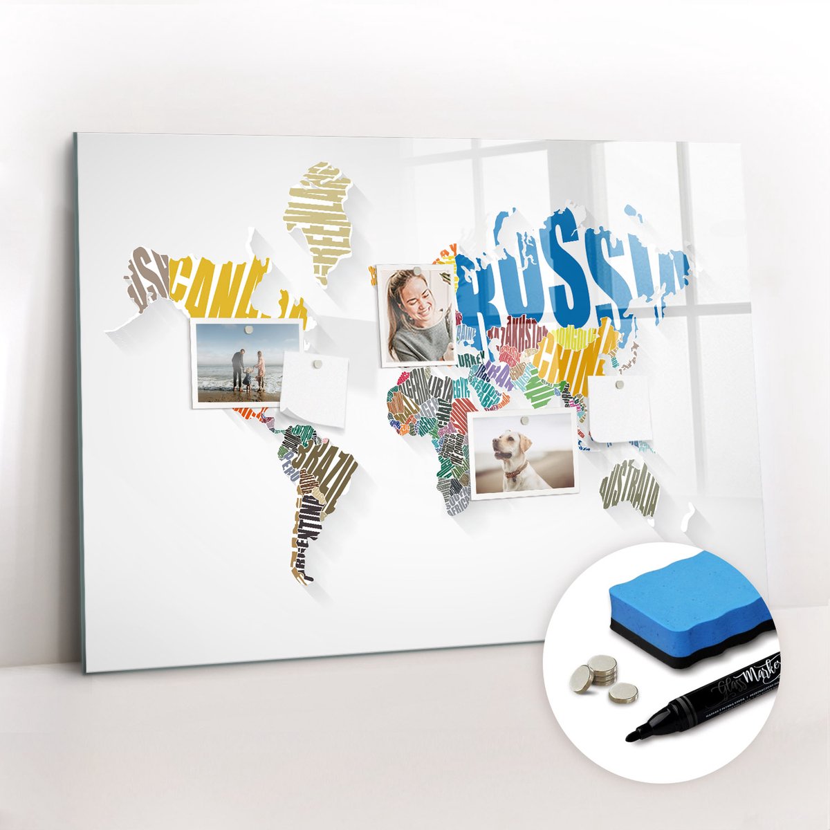 Tulup Whitebord - Letterkaart van de wereld - 100 x 70 cm - Veelkleurig Magneetbord Muur - Inclusief Gratis Magneten & Marker & Spons - Interieur Accessoires Kantoor - Magnet Board - Inspiratiebord Kantoor