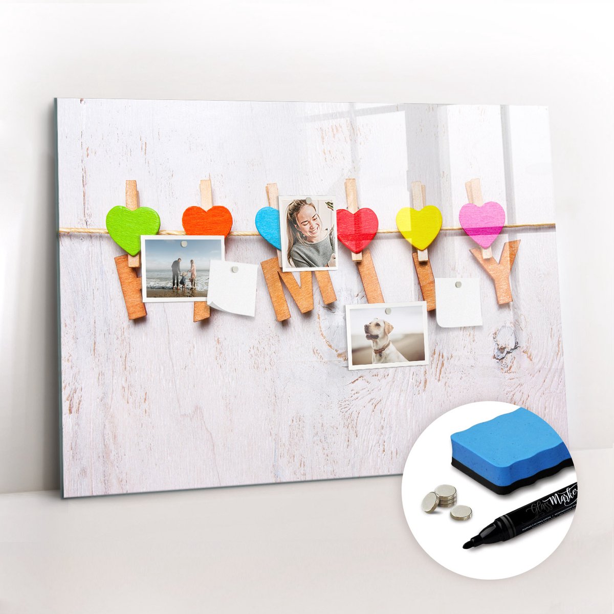 Tulup Whitebord - Inscriptie familie eetkamer - 100 x 70 cm - Veelkleurig Magnetisch Bord Kind - Inclusief Gratis Magneten & Marker & Spons - Decoratief Magnetisch Bord - Memobord Glas - Productiviteit Tools