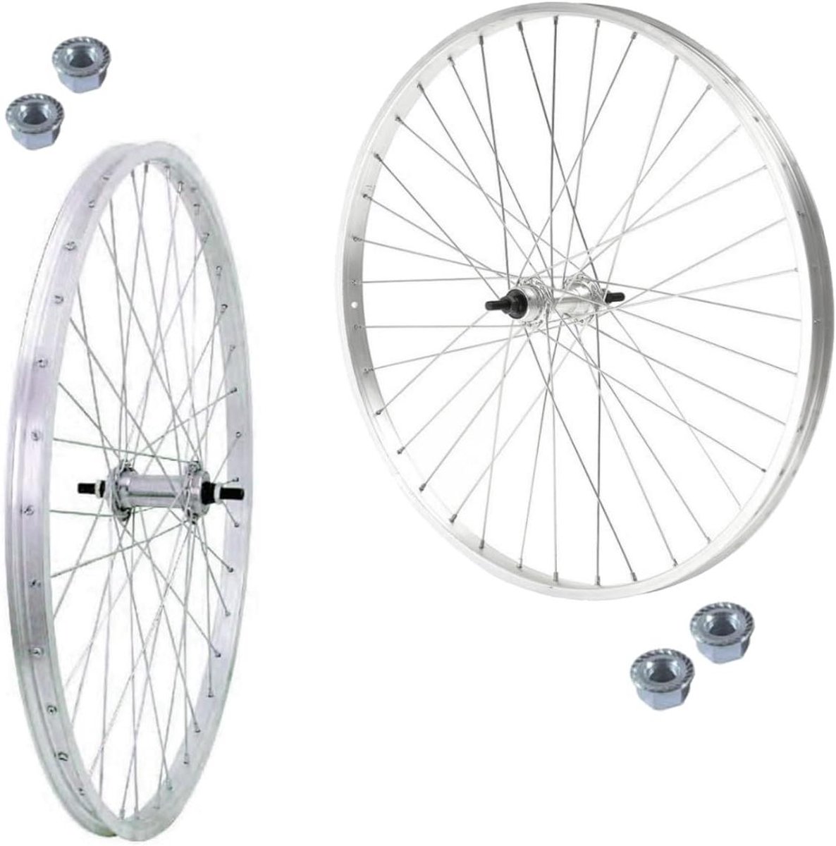Fietswielen Set - Wielset Fiets - Stadsfiets Onderhoud - Aluminium Velgen - 26 x 1 3/8 Inch - Zilver