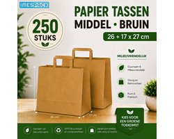 Papieren Draagtas Bruin - 26+17x27 cm - Middel - 250 Stuks - kraft - IMES PACK
