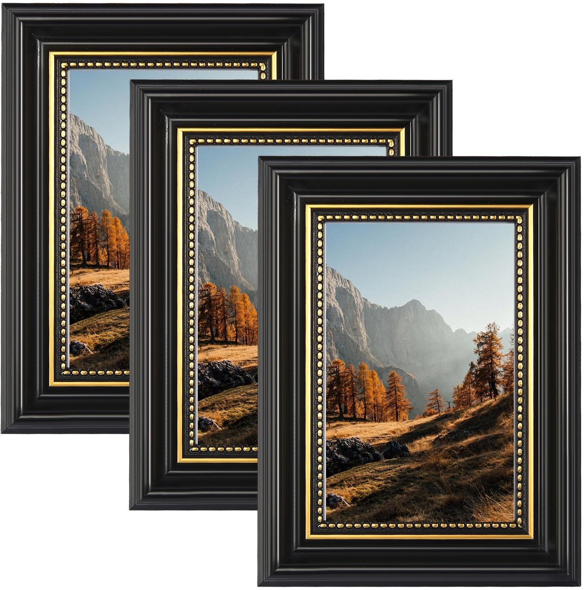 Dailygoods- Fotolijst Vintage Design - 3 Stuks - 10 x 15 cm - Antieke Bronzen Randen - Retro - Schokbestendig - Voor Woonkamer/Slaapkamer - Fotolijsten