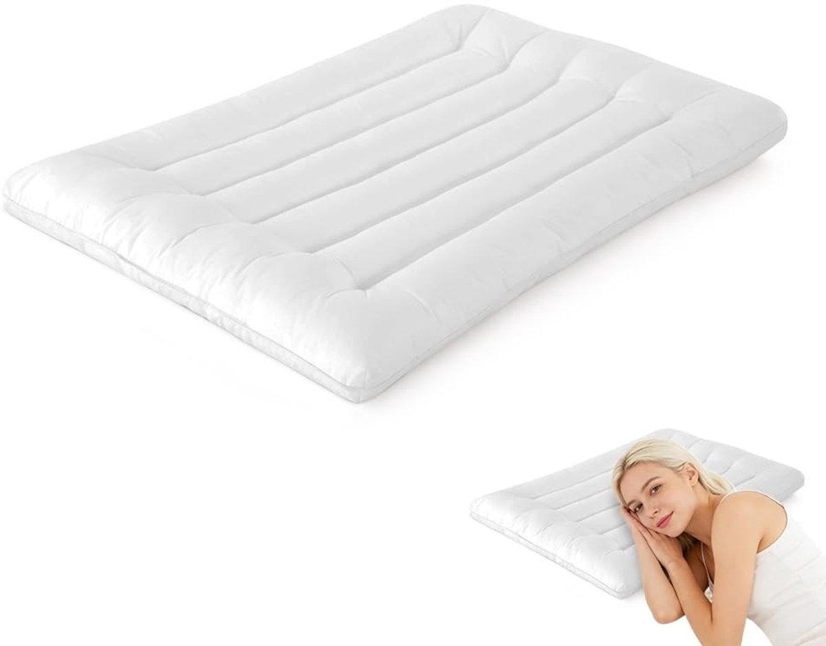 Dailygoods - Ultraplat hoofdkussen, 46 x 72 cm, kussen om te slapen, dun kussen voor rugslapers, buikslaapkussen, slank bedkussen voor het verlichten van nekpijn, orthopedisch kussen (wit)