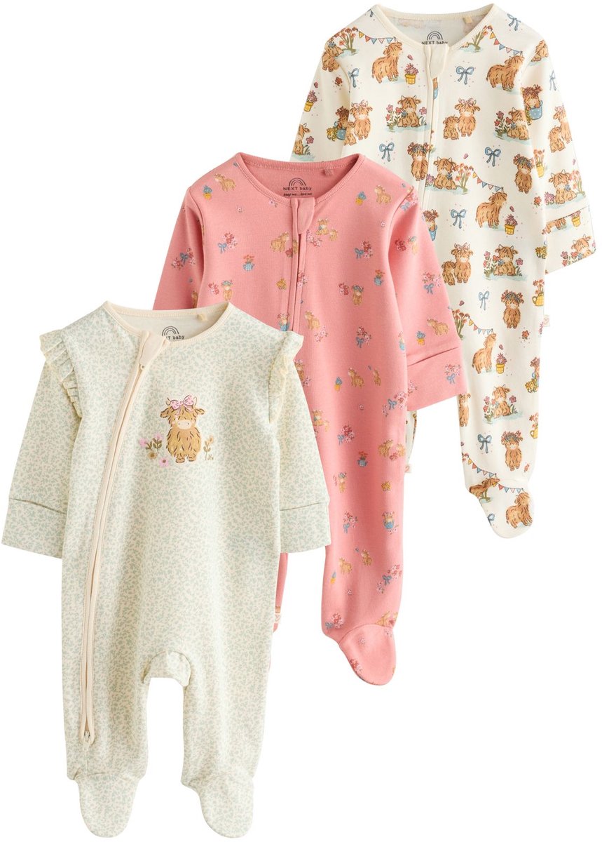 Next - Meisjes - Set van 3 babypyjama's met tweewegritssluiting - Groen