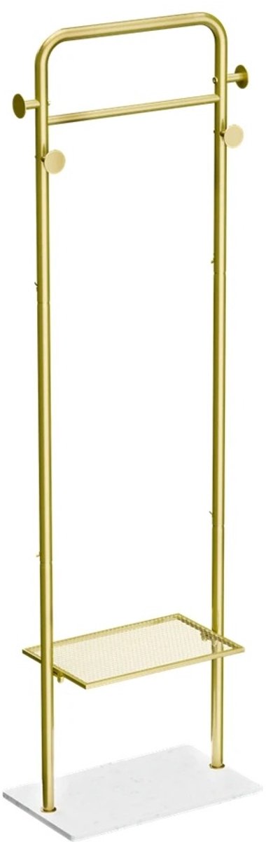 DPLUNIQ Kapstok - Kledinghangers - Kleerhangers - Kledingrek - 4 haken - Marmerenvoet - Heavy Duty - 50x30x175 cm - Goud