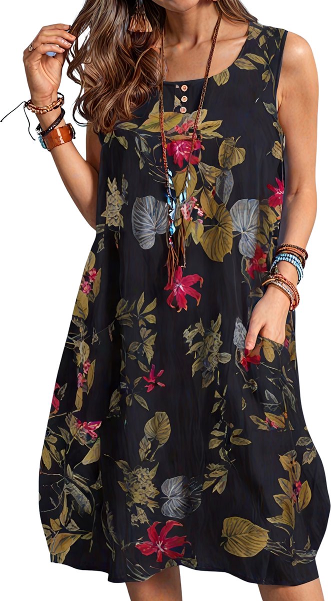 Currero Zomerjurk Dames Zomerjurken Volwassenen Vrouwen Midi Jurk Ibiza Stijl Sundress Dress XL Blauw