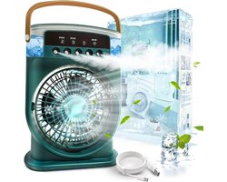 Mobiele airconditioning, stil, 4-in-1, luchtkoeler, mini met accu, mobiele airconditioning, zonder afvoerslang, draagbare airconditioning met verdampingskoeling, ventilator, type C met timer (groen)