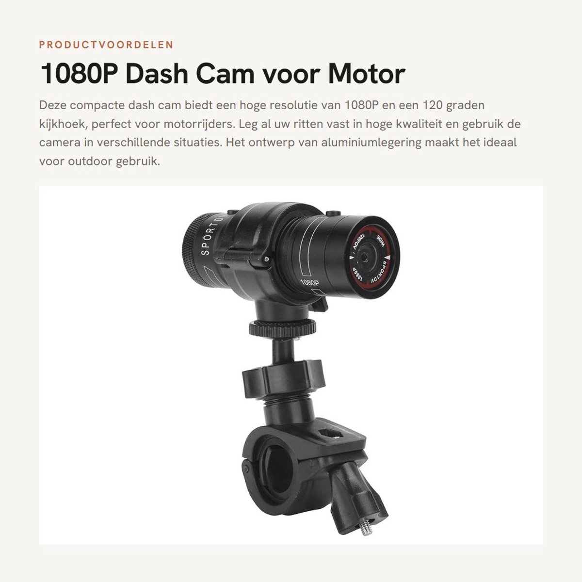 Dailygoods- Dashcam 1080P 30fps - Motor - Ultragroothoekcamera 120 graden - Aluminiumlegering - Driving Recorder - Compact ontwerp - Motorfiets Camera
