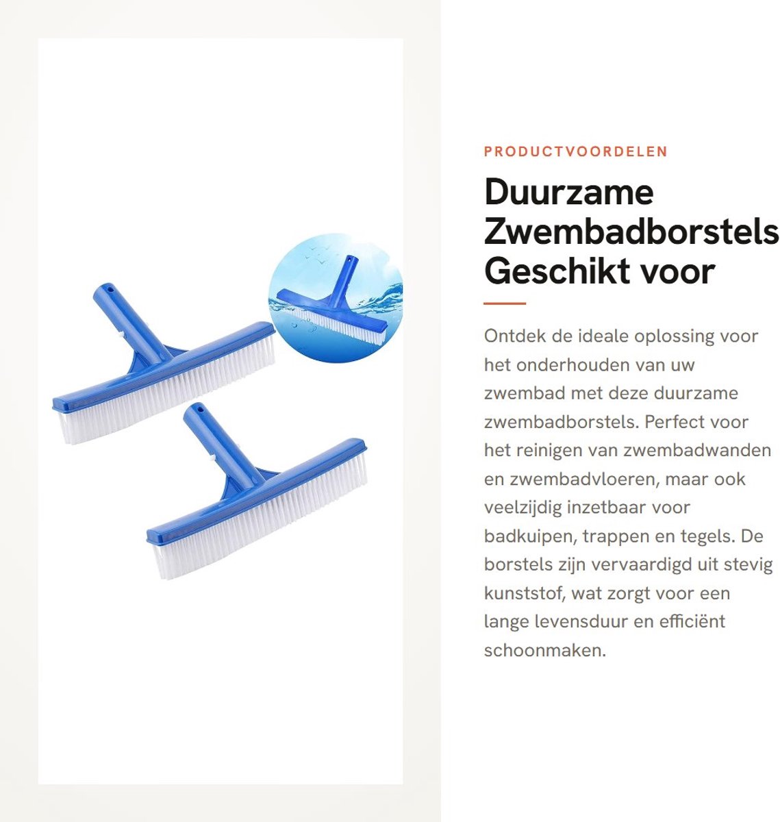 Dailygoods- Zwembadborstel Duurzaam - 2 Stuks - Kunststof - Voor Zwembadwand/Vloer - Breed