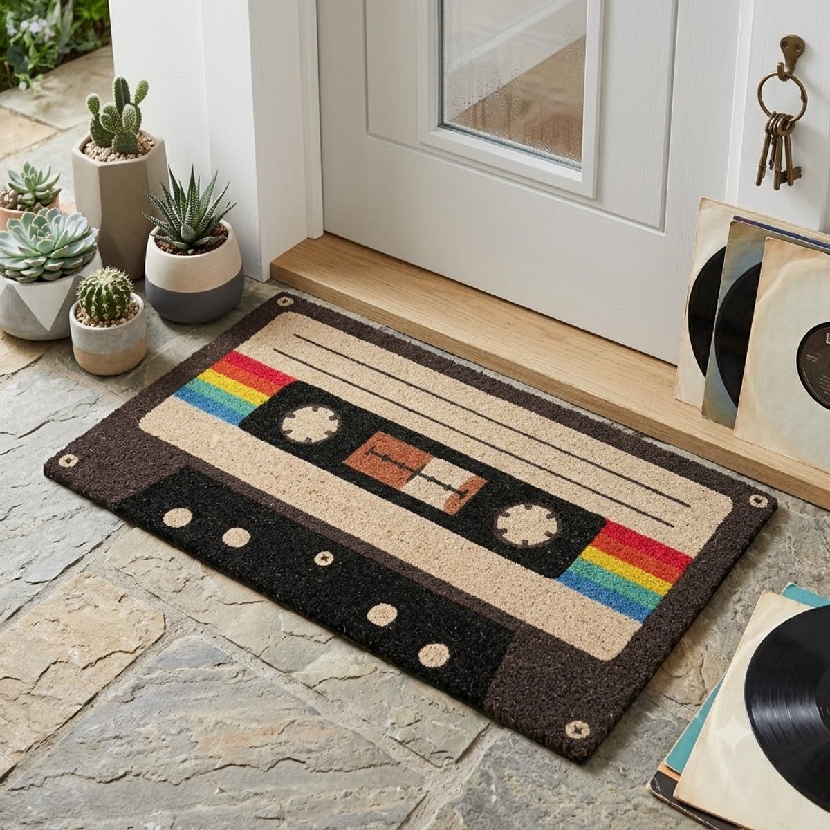 Maison Elara Kokosvezel Deurmat 40x70 cm - Handgeschilderd met Antislip Rug - Cassette Zwart