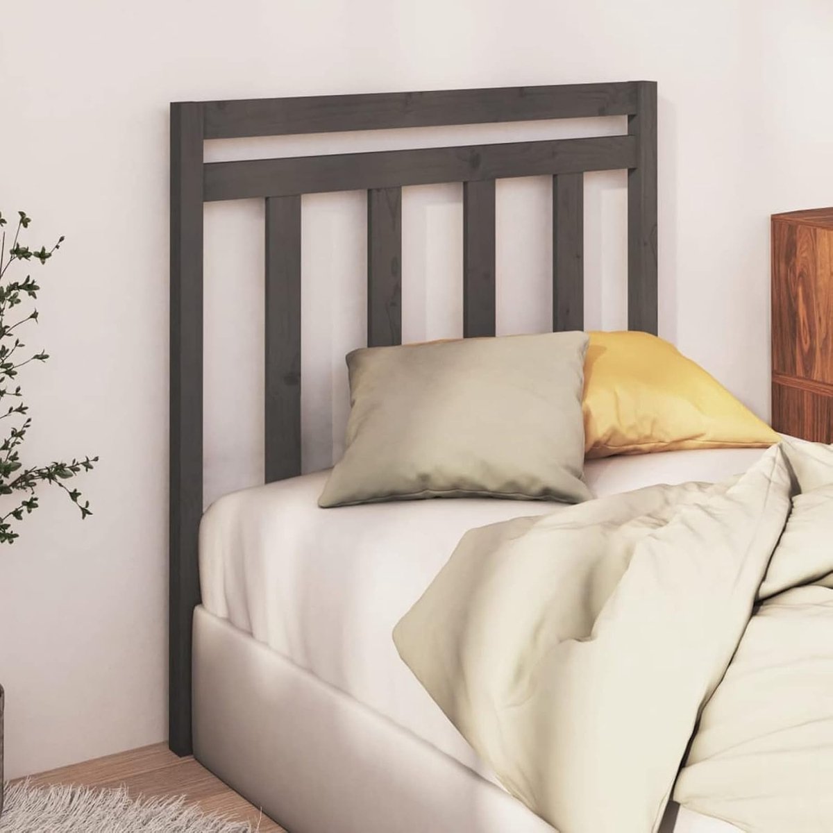 Hoofdbord Bed - Houten Hoofdeinde - Slaapkamer Decoratie - Massief Grenenhout - 96 x 100 cm - Grijs