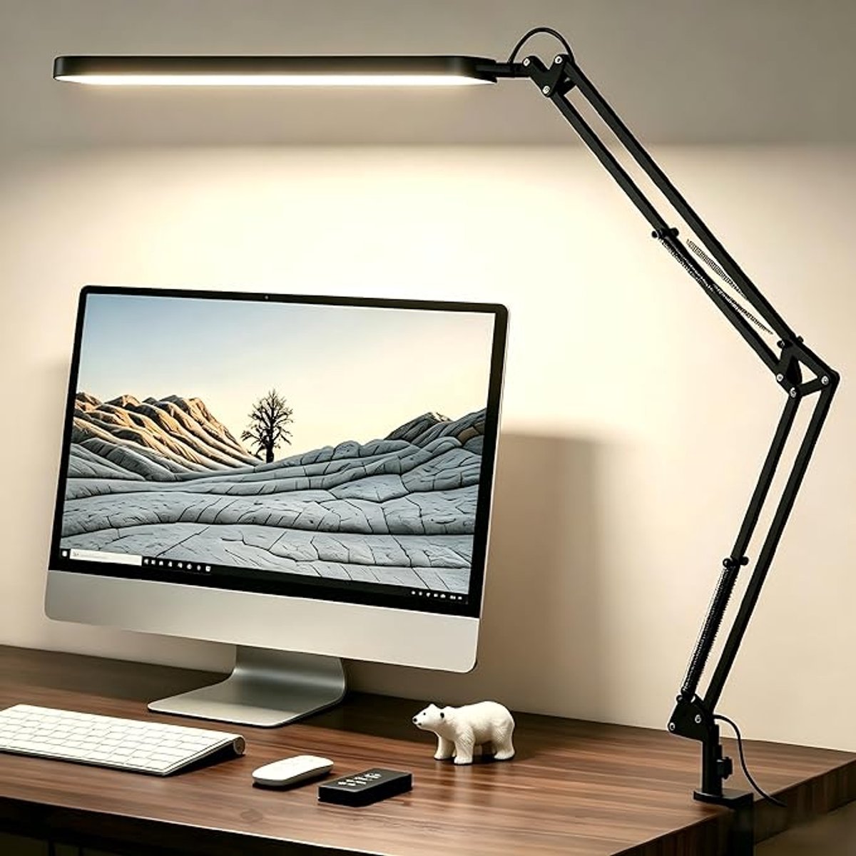LED-Bureaulamp-met-Klem-Dubbele-Kop-Flexibele-Zwanenhals-12W-960LM-5-Kleurtemperaturen-10-Heldereheidsniveaus-Timer-en-Geheugenfunctie-Oogbescherming-Werklamp-Monitorverlichting-en-Studielamp-Energieklasse-F