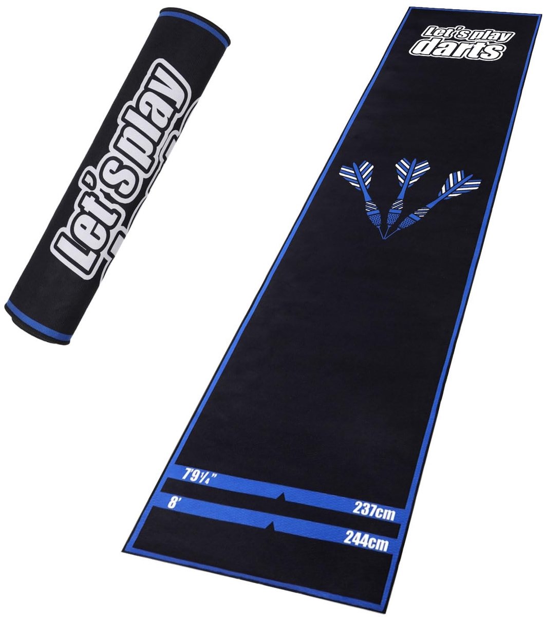 Dartsmat Professioneel - Darttapijt met Oche Line Systeem - Antislip Onderkant - 260x60 cm - Werplijnen - Ideaal voor Steeldart/Soft Darts