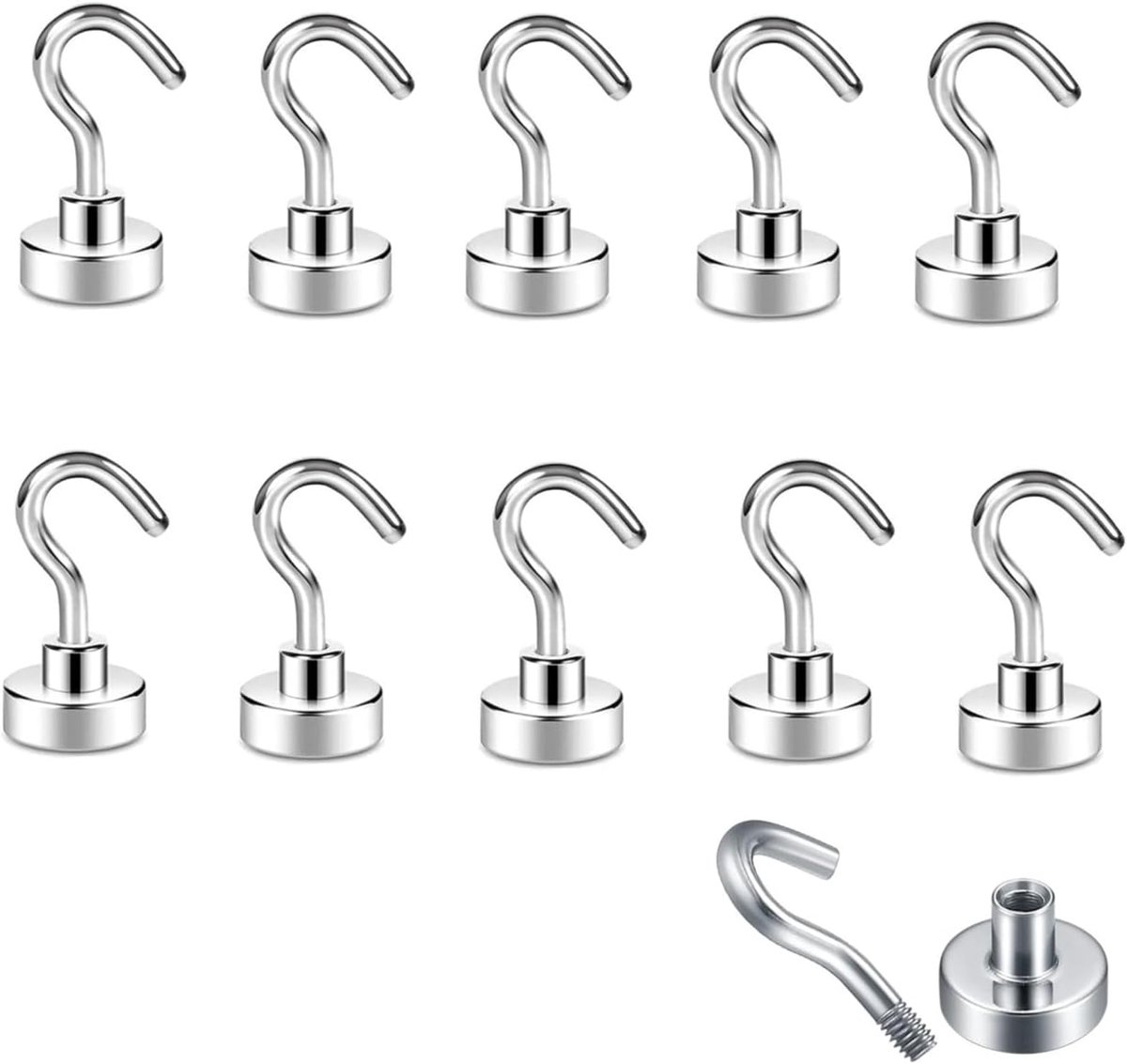 Magnetische Haken 10 kg Set van 10 - Extra Sterk - 16 mm - voor Koelkast, Keuken, Garage, Kantoor - PromoHome