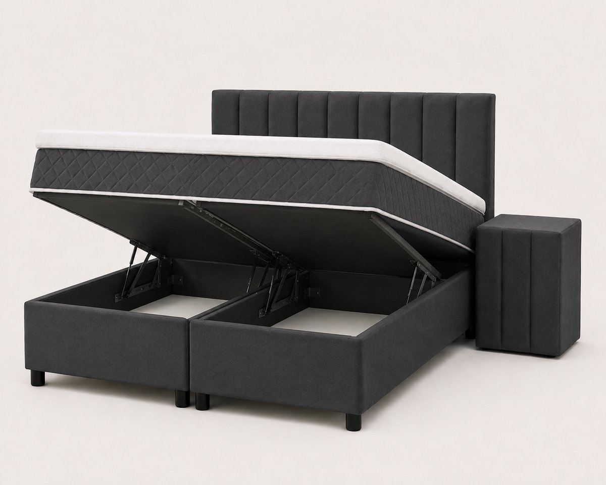 Home & Living Opberg Boxspring Elise - 160x200 Compleet - Antraciet - Luxe Living Home